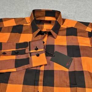 Jared Lang Shirt Mens Small After Hours Orange/Black Checkered